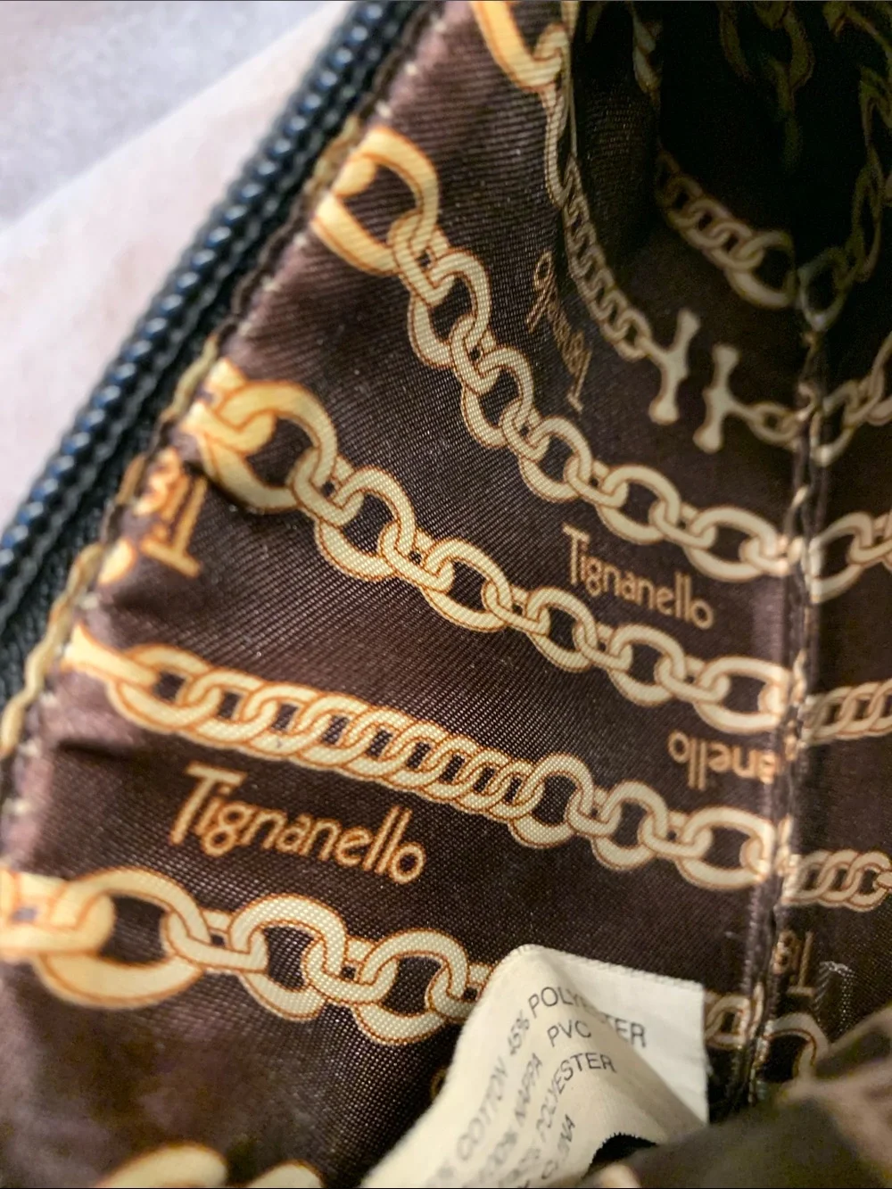 Tignanello Black Monogram Jacquard  Patterned Wristlet/ Clutch With Leather Trim